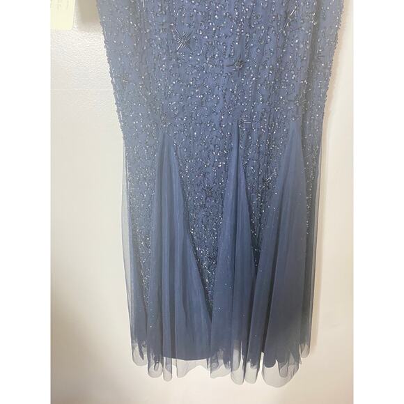 ADRIANNA PAPELL DRESS 16 NAVY BLUE MOTHER OF BRIDE FALL WEDDING GUEST GOWN LONG - Picture 11 of 13